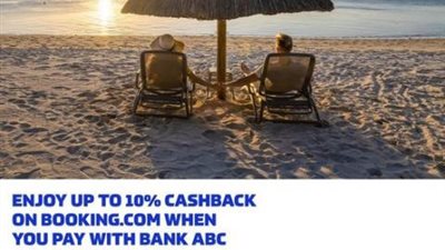 كاش باك 10% على الحجز من ”Booking.com” ببطاقات فيزا بنك ABC الائتمانية
