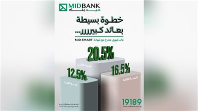 ميدبنك يطرح شهادة MID SMART بعائد سنوي متناقص أكثر من 20% يصرف شهريًا