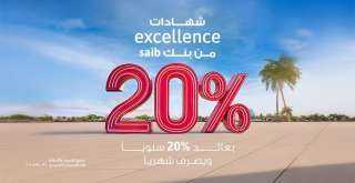 بنك saib يقدم أعلى شهادة ادخار بعائد سنوي ثابت 20% يصرف شهريًا